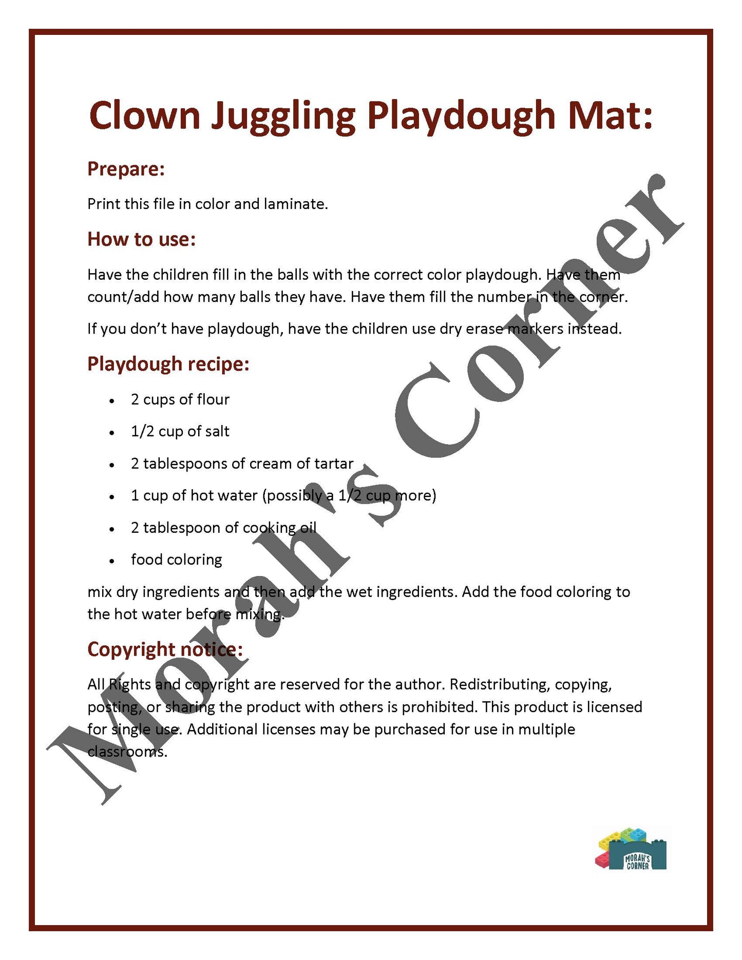 Clown Juggling Playdough Mat