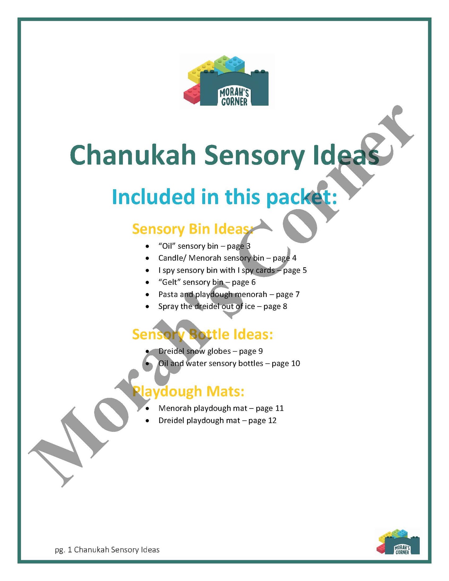 Chanukah sensory packet