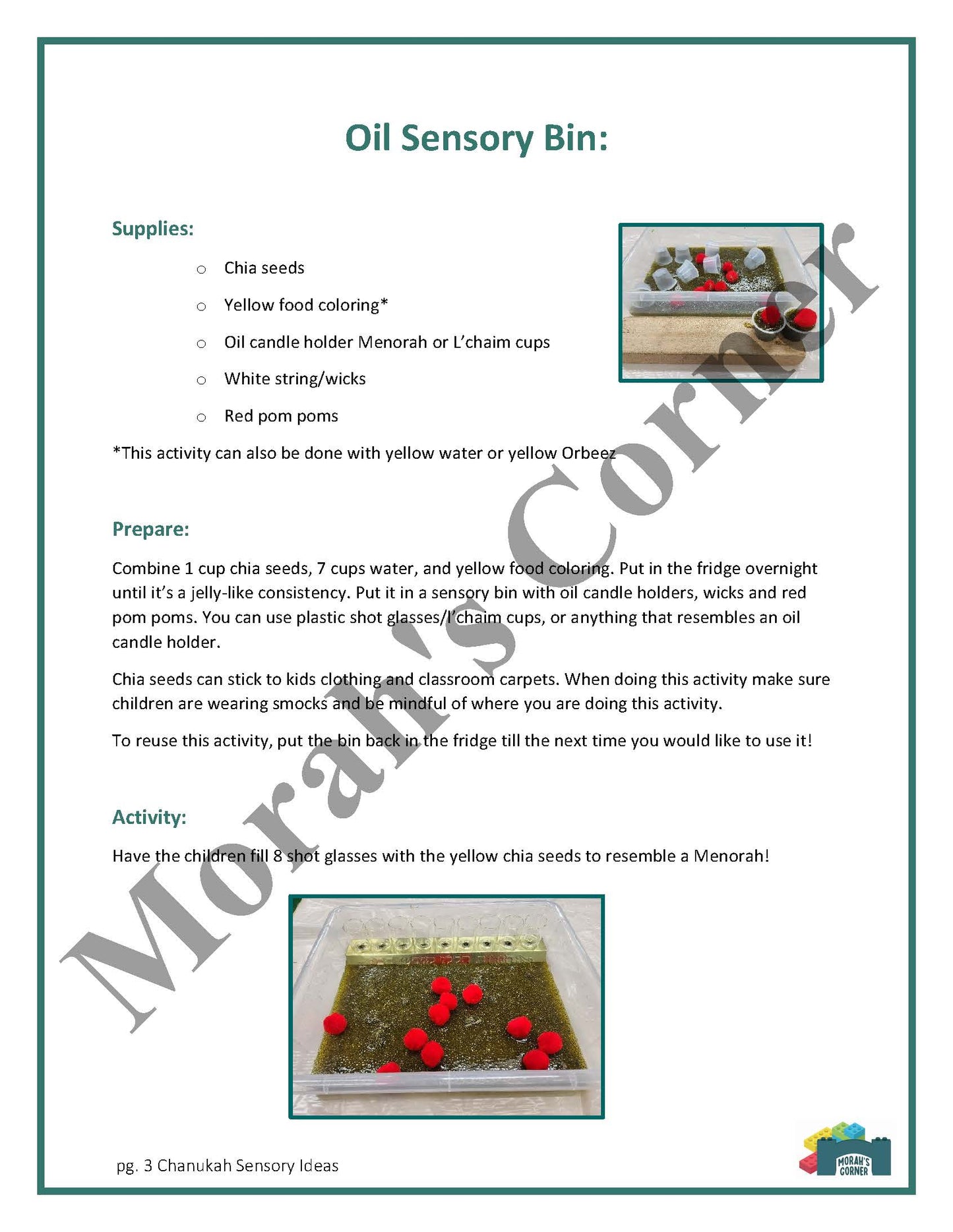 Chanukah sensory packet